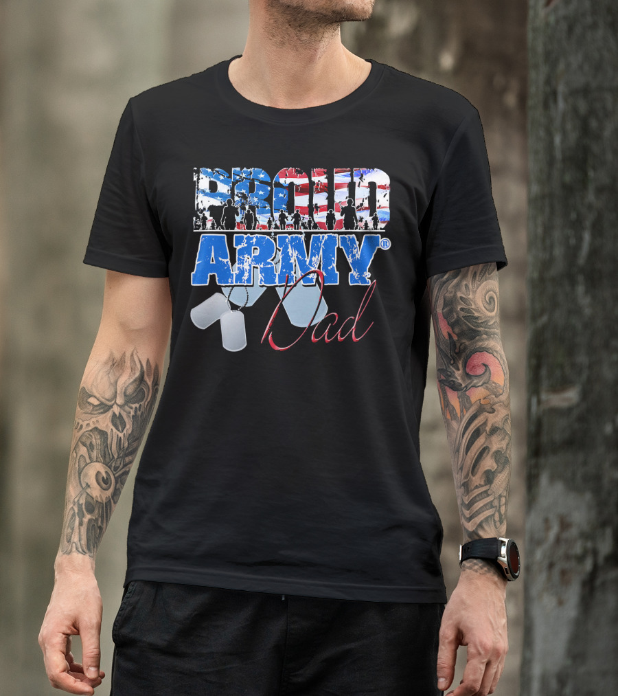 Proud Army Dad US Military Dog Tag American Flag T-Shirt