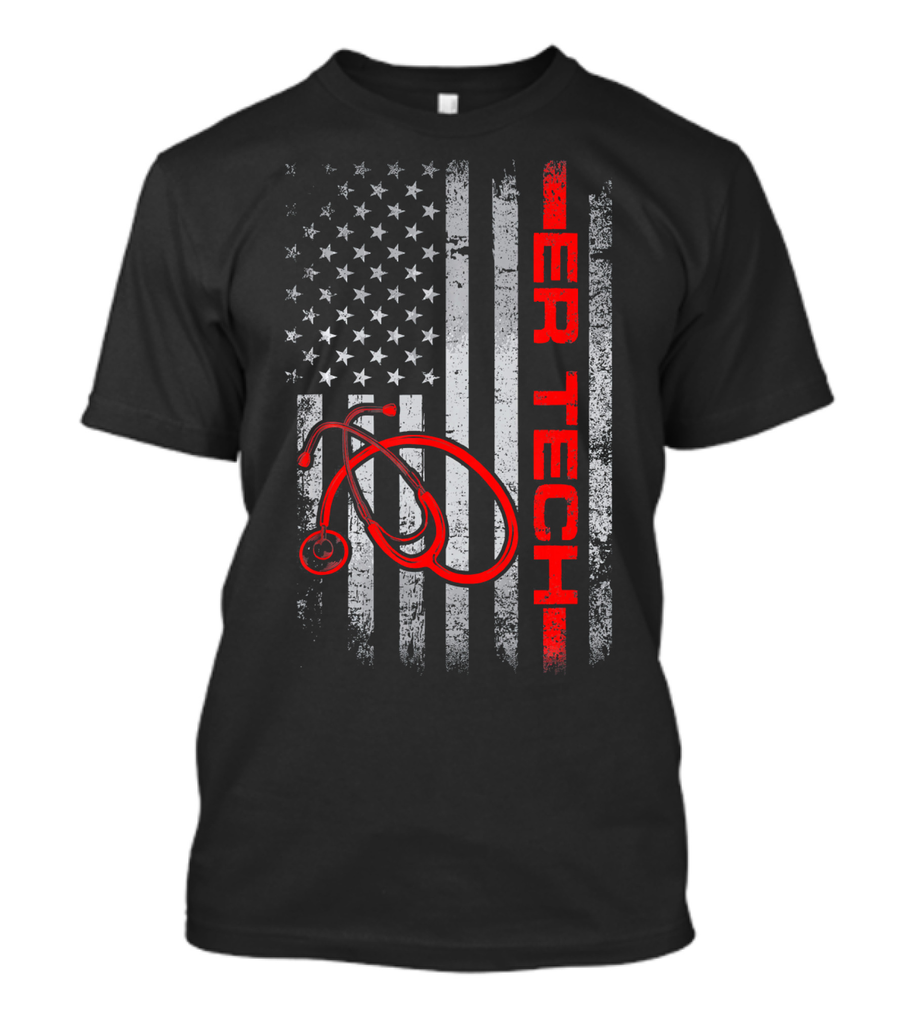 American Flag ER Tech Patriotic Stethoscope Nurse T-Shirt