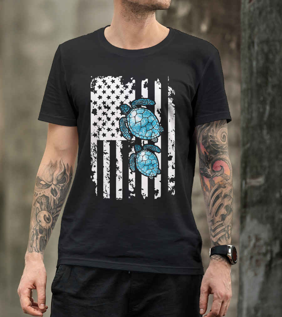 SEA Turtle SEA Turtle American Flag T-Shirt