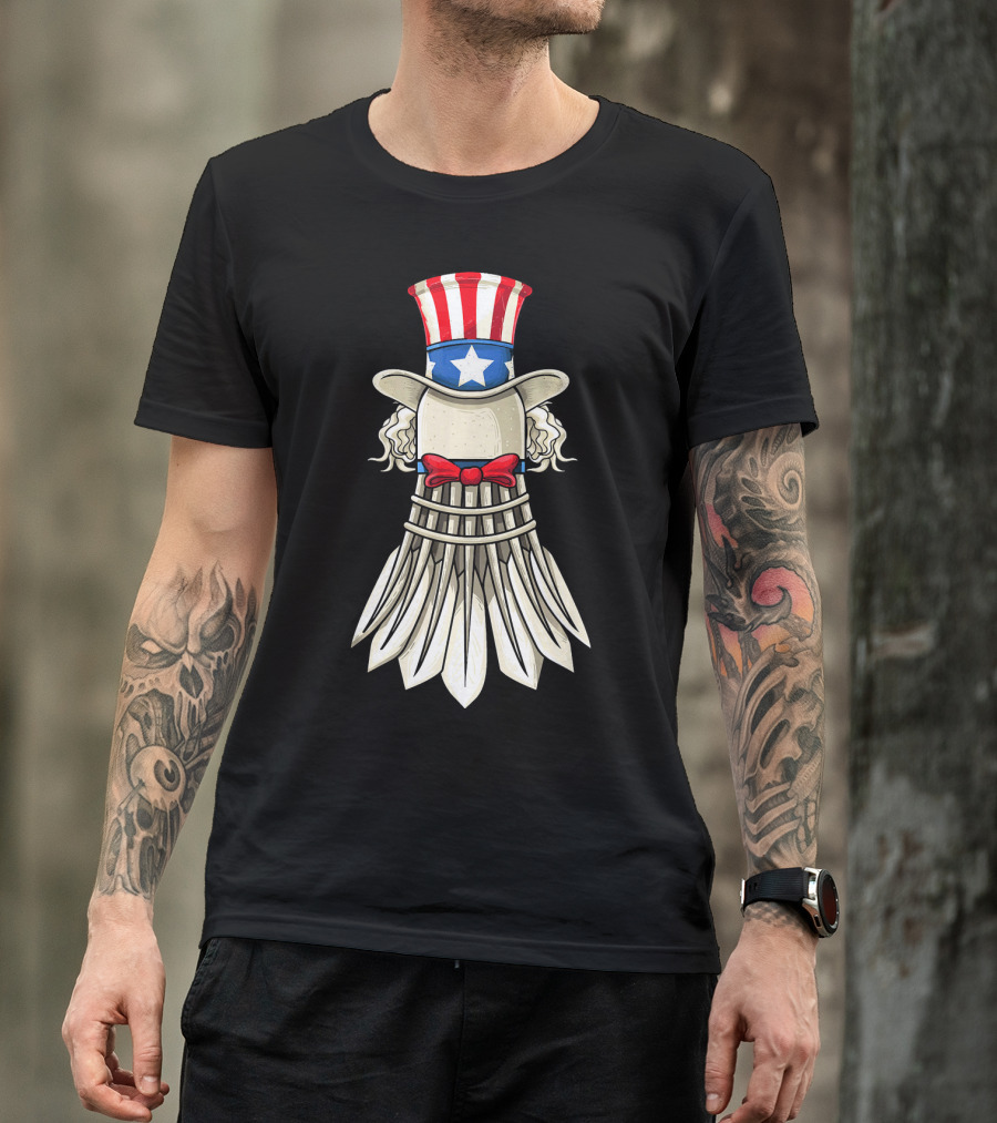 Uncle Sam Badminton Shuttlecock With American Flag Hat T-Shirt