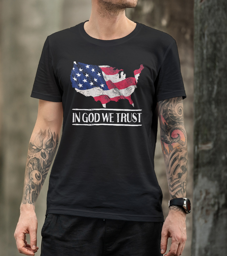 In God We Trust American Flag Map Patriotic Christian T-Shirt