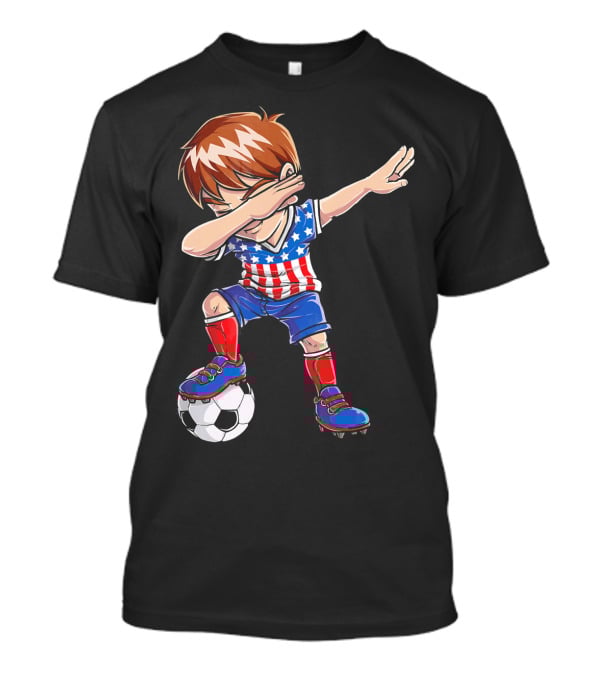 Dabbing Soccer Boy With American Flag Jersey T-Shirt