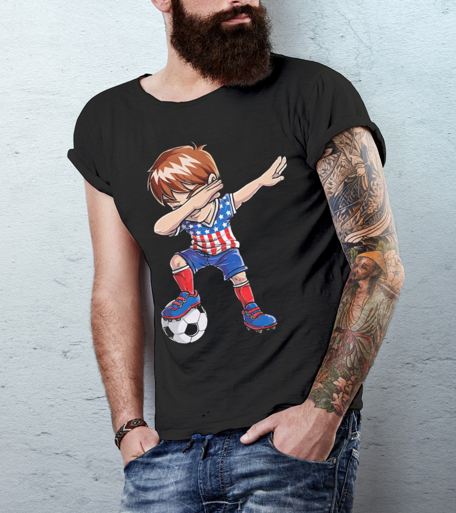 Dabbing Soccer Boy With American Flag Jersey T-Shirt