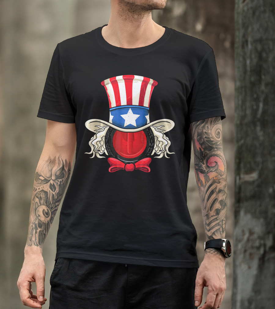 American Flag Curling Stone Uncle Sam Hat Patriotic T-Shirt