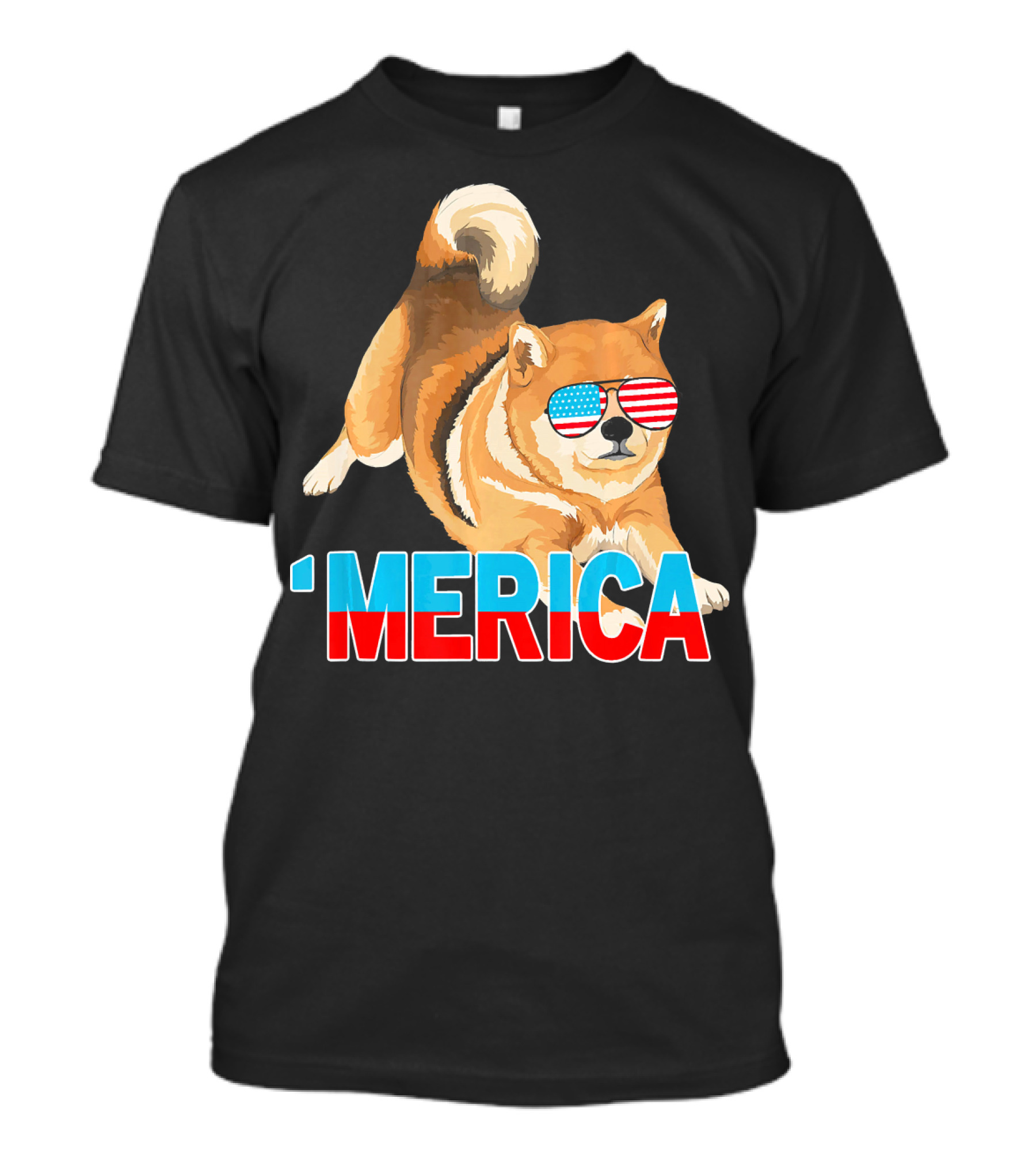 Merica Shiba Inu With American Flag Sunglasses T-Shirt