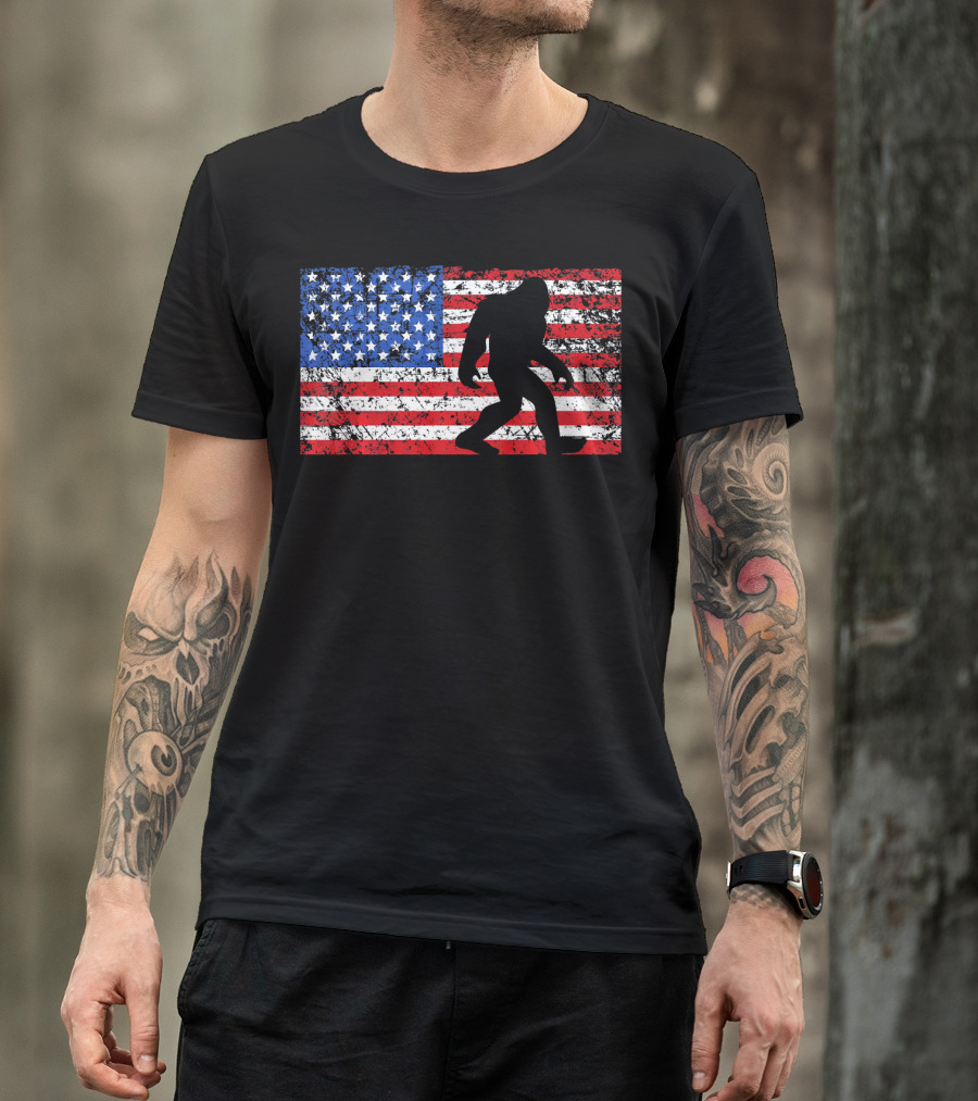American Flag Bigfoot Silhouette T-Shirt