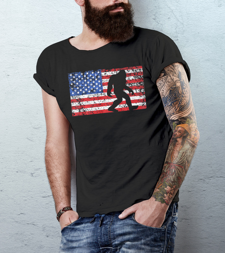 American Flag Bigfoot Silhouette T-Shirt