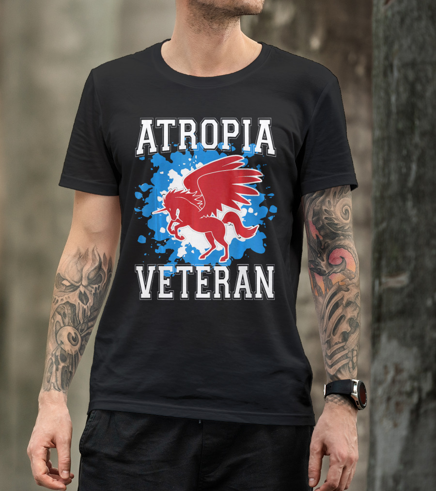 Atropia Veteran Red Winged Unicorn With Blue Splash T-Shirt