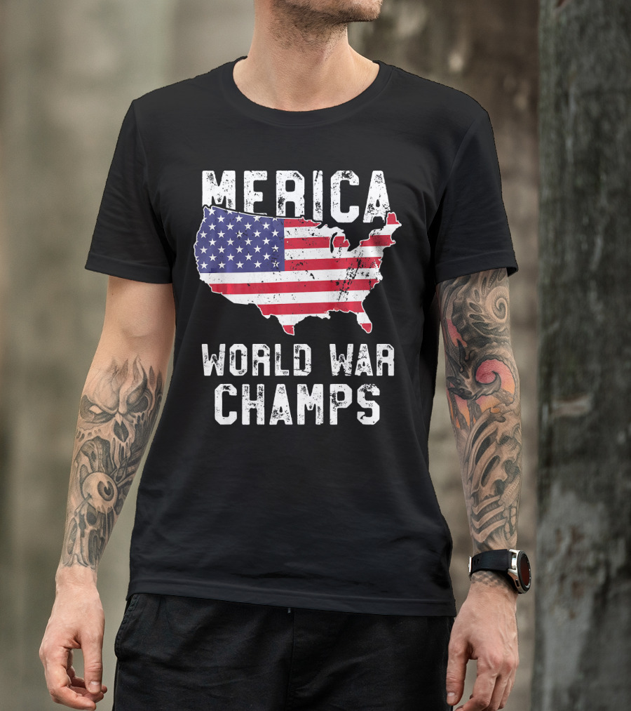 Merica World War Champs Map With American Flag T-Shirt