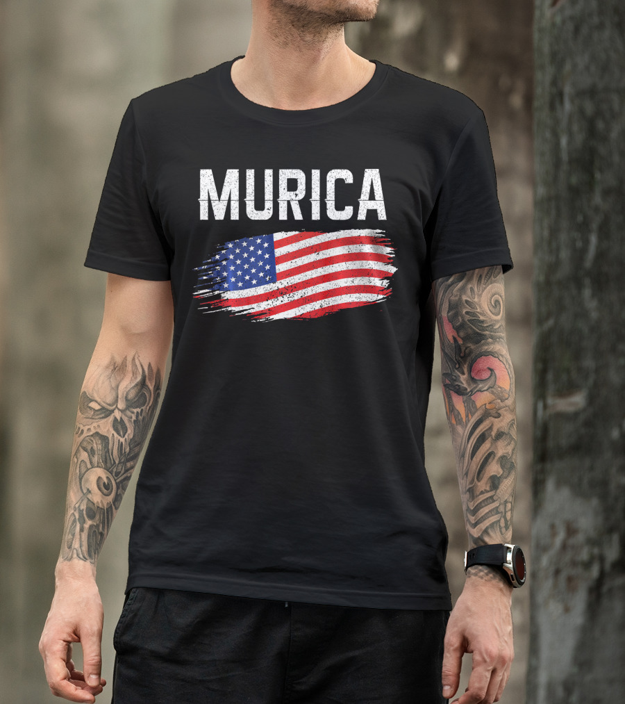 Murica Distressed Brushstroke American Flag T-Shirt