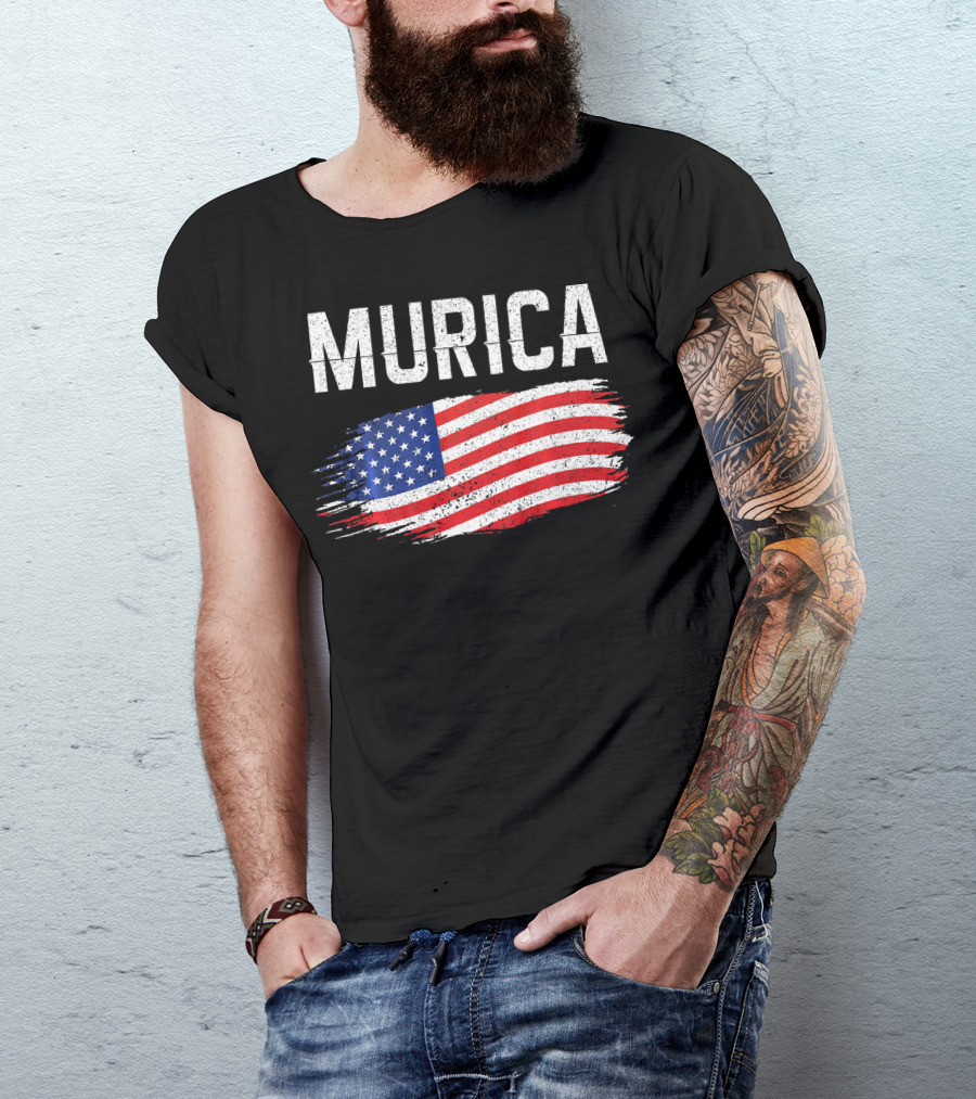 Murica Distressed Brushstroke American Flag T-Shirt