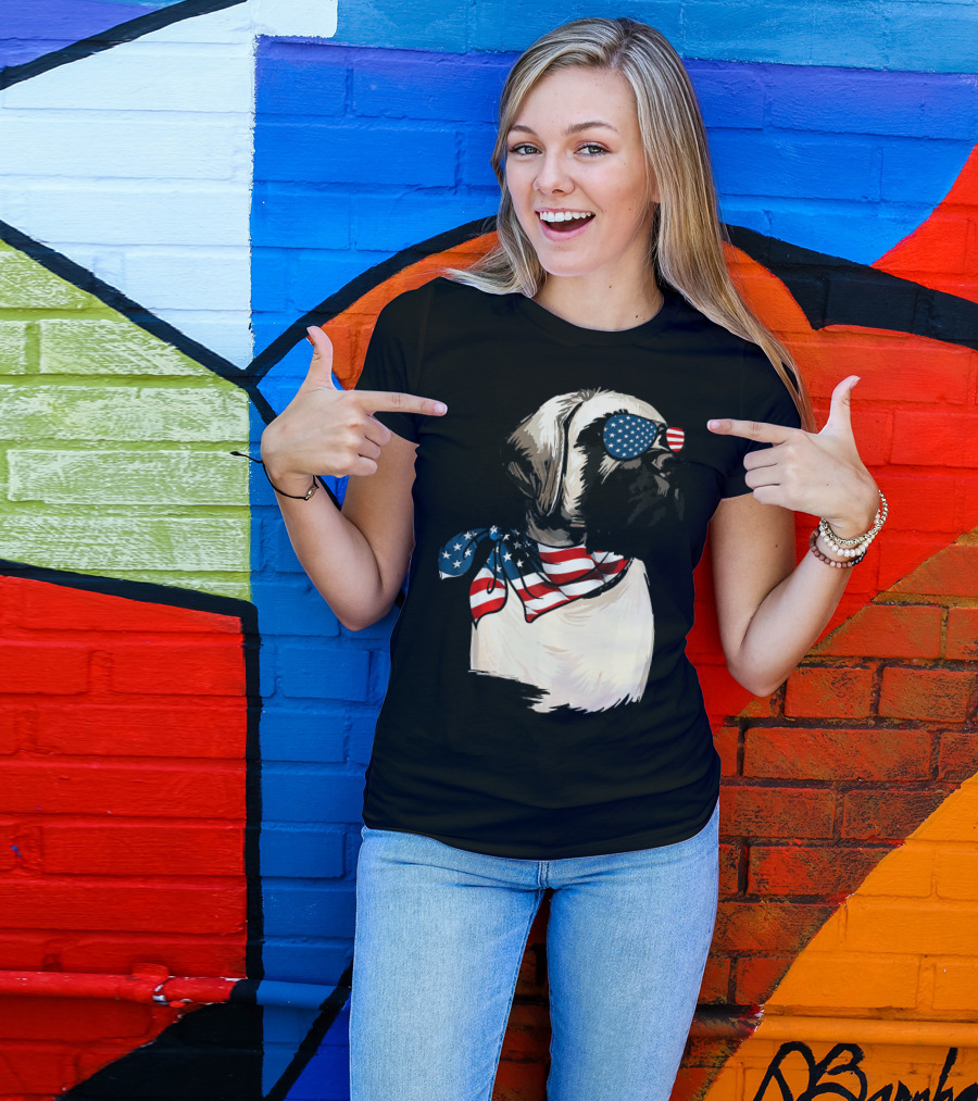 American Flag English Mastiff With Patriotic Stars And Stripes Sunglasses And Scarf T-Shirt