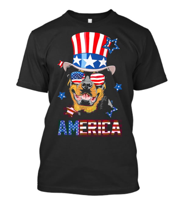 America Rottweiler Wearing Patriotic Top Hat And Sunglasses T-Shirt