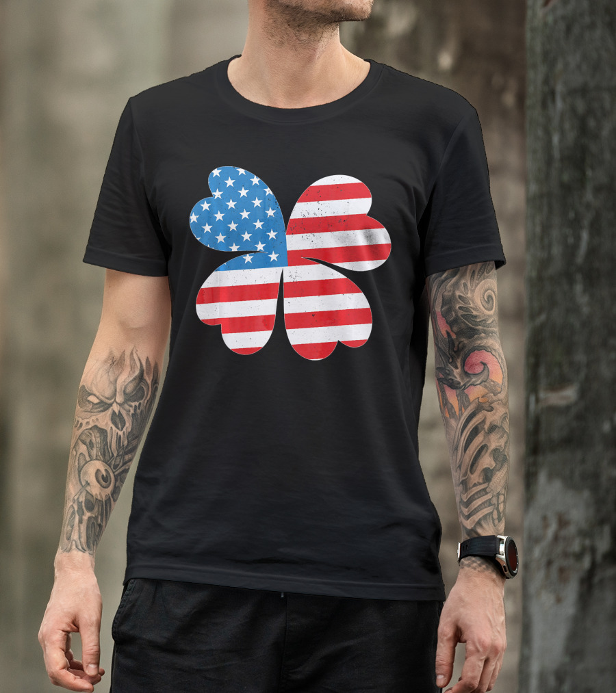 Independence Day American Flag 4 Leaf Clover Shamrock T-Shirt