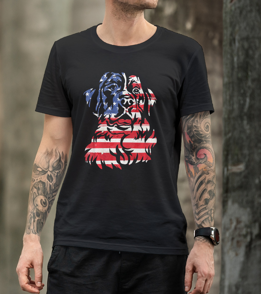 Funny Bernese Mountain Dog American Flag T-Shirt