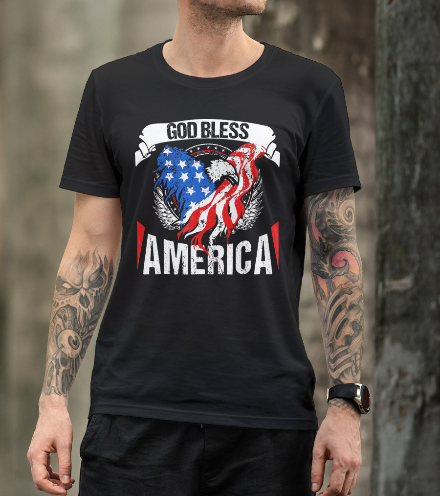 God Bless America Eagle Patriotic Stars And Stripes Wings T-Shirt
