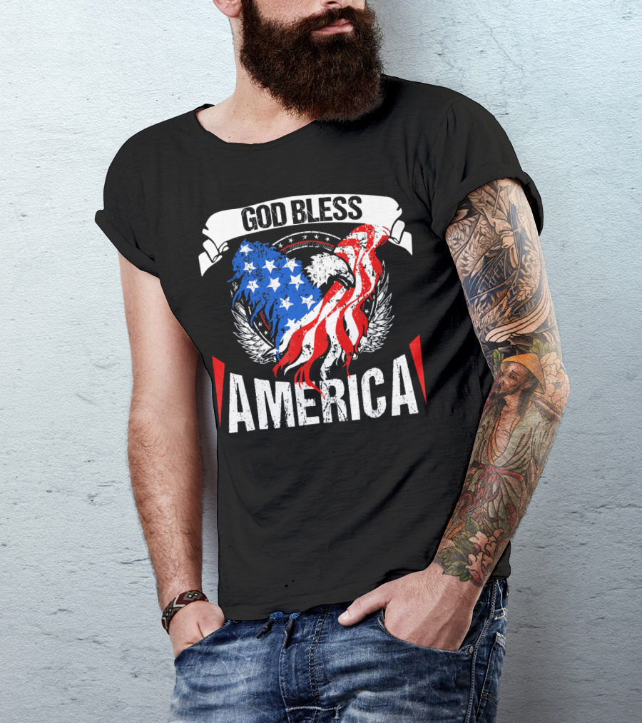 God Bless America Eagle Patriotic Stars And Stripes Wings T-Shirt