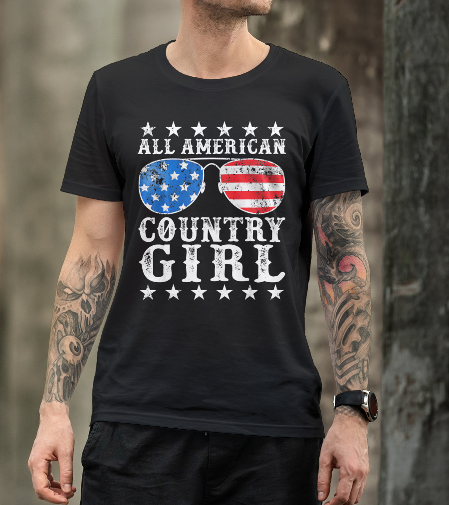 All American Country Girl Stars And Stripes Sunglasses USA T-Shirt