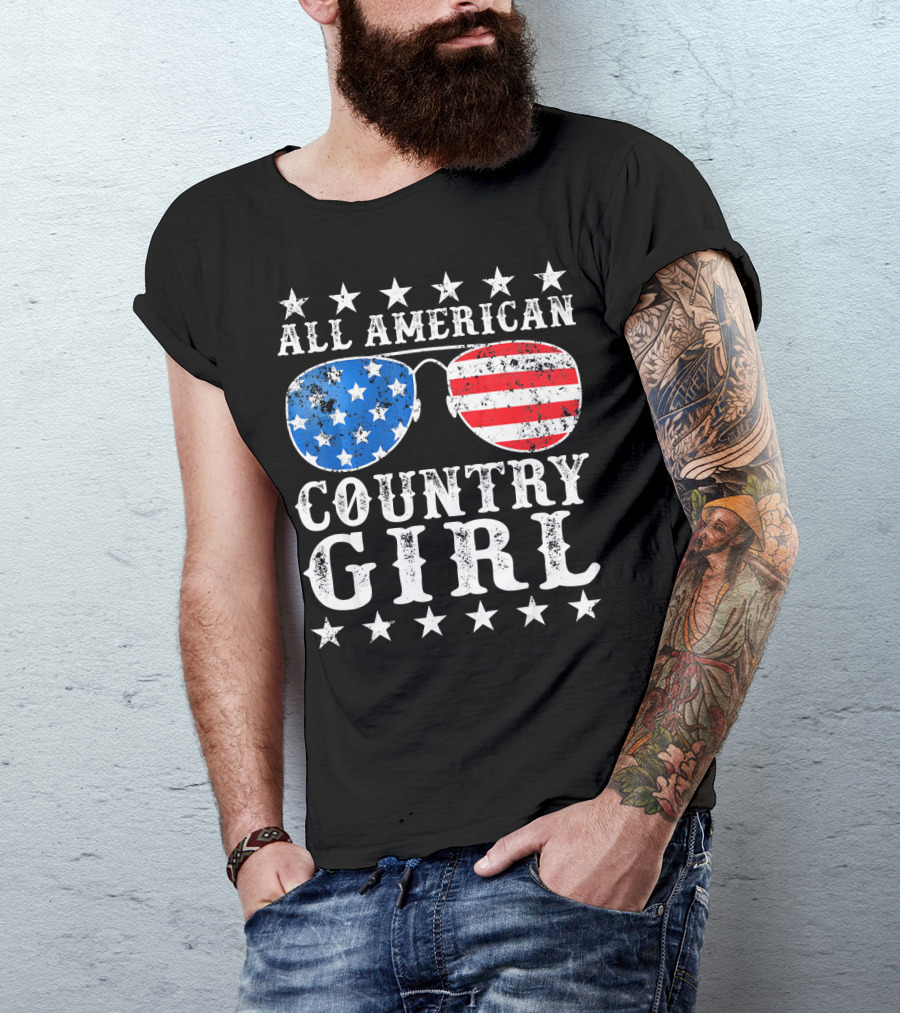 All American Country Girl Stars And Stripes Sunglasses USA T-Shirt