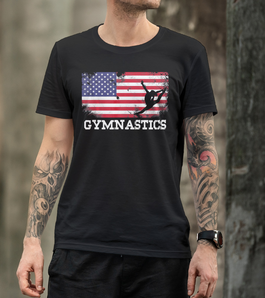 Gymnastics USA Flag Patriotic Silhouette American Athlete T-Shirt