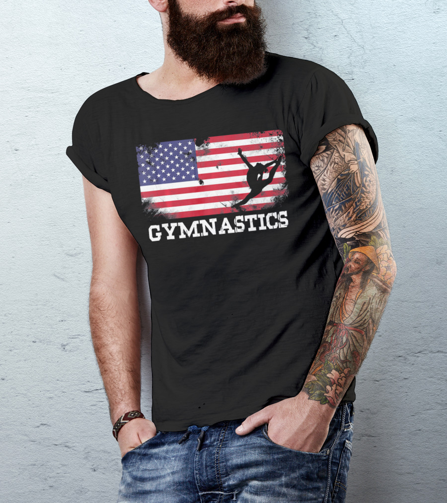 Gymnastics USA Flag Patriotic Silhouette American Athlete T-Shirt
