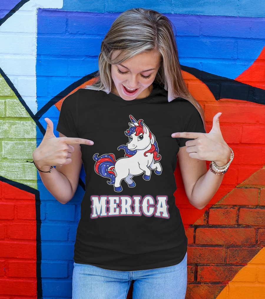 Merica Americorn Patriotic Unicorn With US Flag Colors T-Shirt