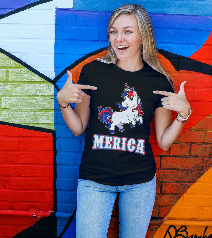 Merica Americorn Patriotic Unicorn With US Flag Colors T-Shirt