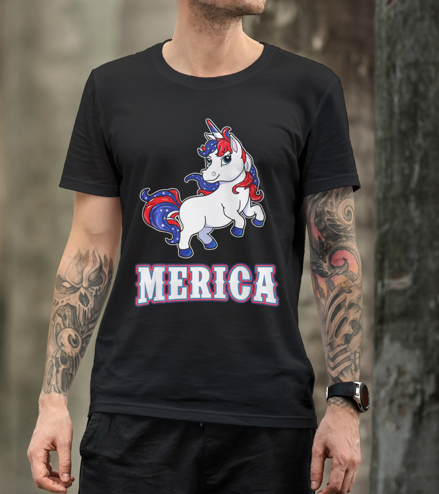Merica Americorn Patriotic Unicorn With US Flag Colors T-Shirt