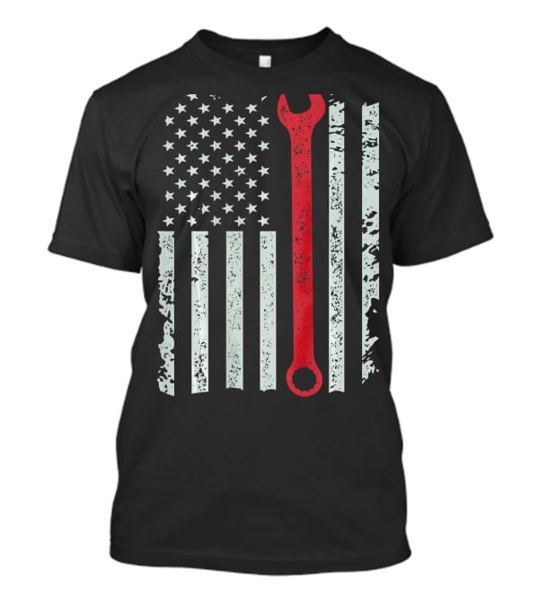 American Flag With Red Mechanic Wrench T-Shirt