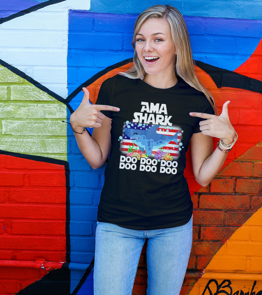 AMA Shark US Flag Doo Doo Doo T-Shirt