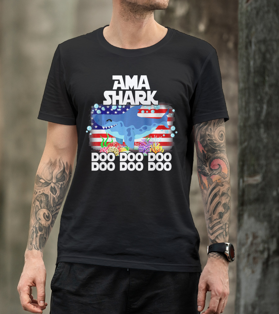 AMA Shark US Flag Doo Doo Doo T-Shirt