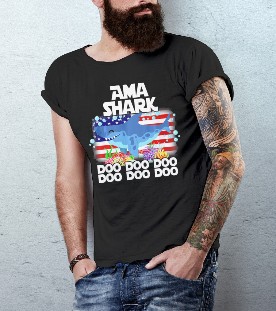 AMA Shark US Flag Doo Doo Doo T-Shirt