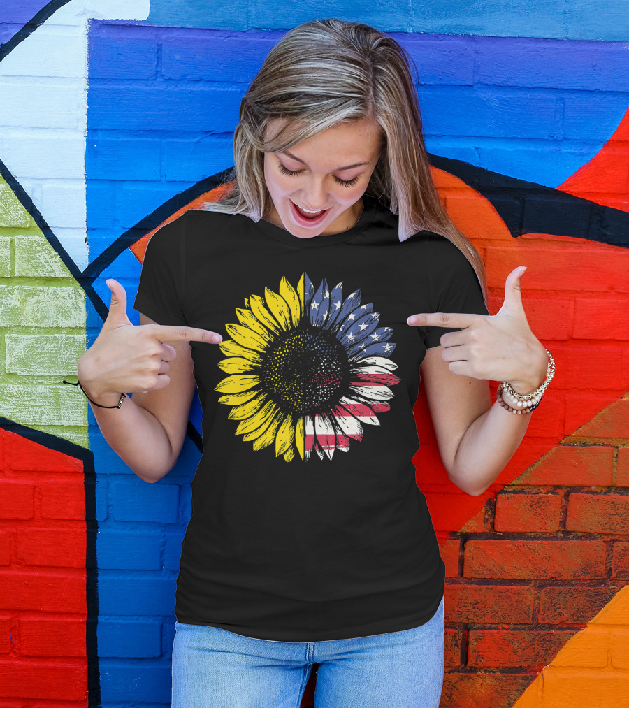 Sunflower With American Flag Stars And Stripes Patriotic T-Shirt