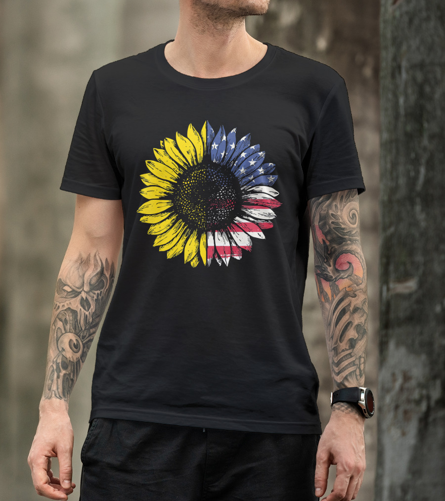 Sunflower With American Flag Stars And Stripes Patriotic T-Shirt