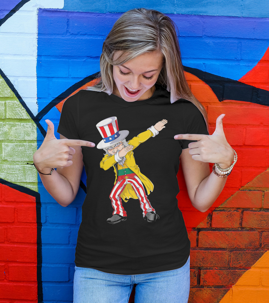 Lithuanian Uncle Sam Dabbing Pose With Patriotic Hat And Striped Pants T-Shirt