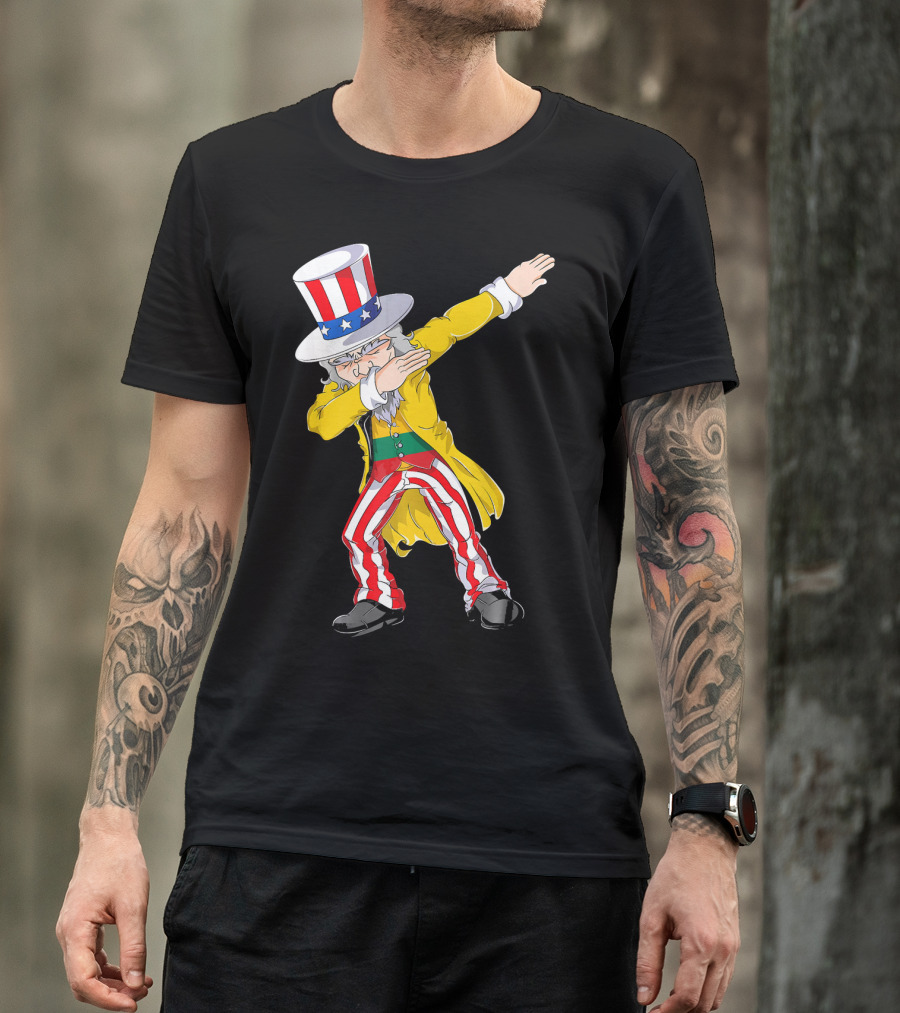Lithuanian Uncle Sam Dabbing Pose With Patriotic Hat And Striped Pants T-Shirt