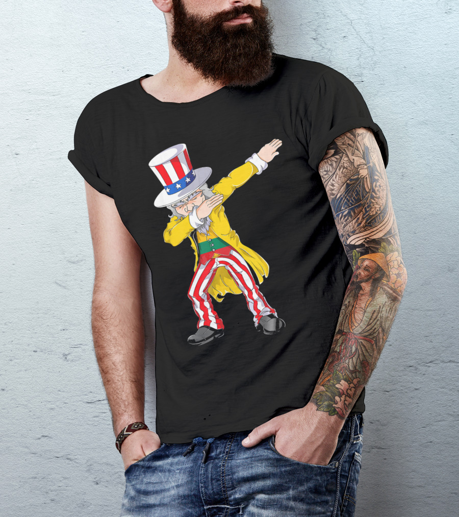 Lithuanian Uncle Sam Dabbing Pose With Patriotic Hat And Striped Pants T-Shirt