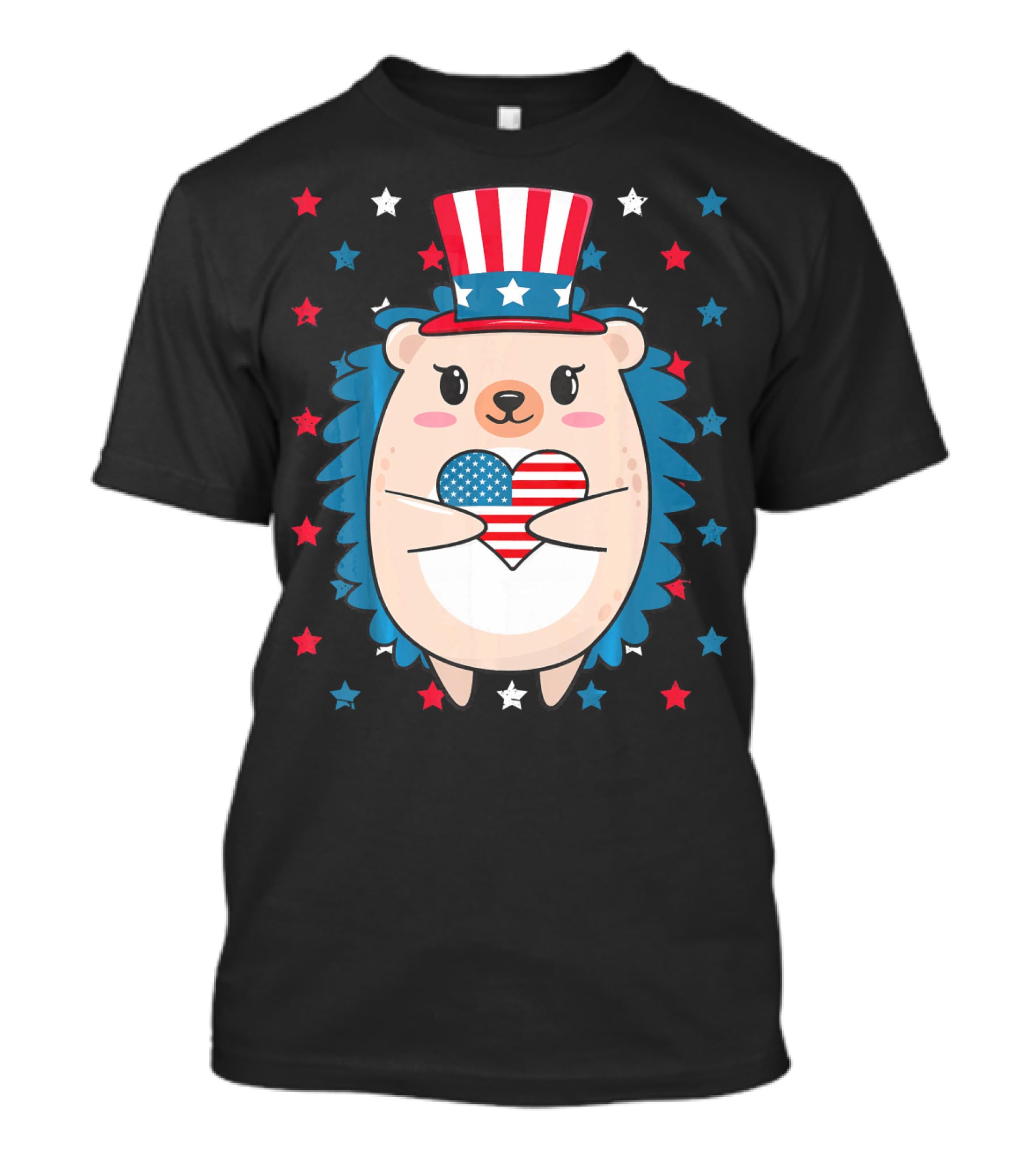 Hedgehog Patriotic Stars Uncle Sam Hat Holding USA Flag Heart T-Shirt