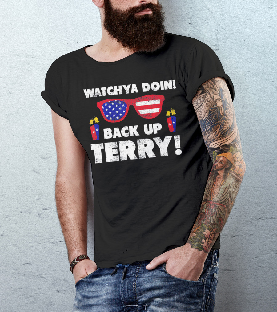 Watchya Doin Back Up Terry USA Flag Sunglasses T-Shirt
