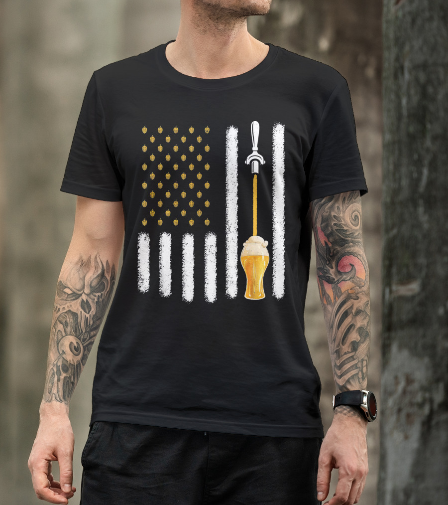 USA Flag Hops Pattern Craft Beer Tap Pouring T-Shirt