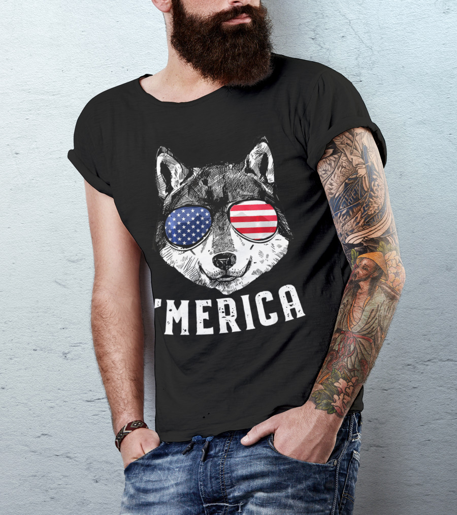 Patriotic Wolf American Flag Sunglasses 'Merica T-Shirt