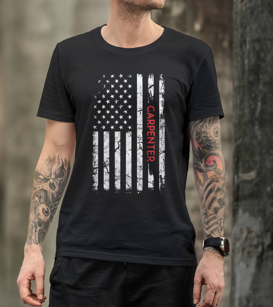 Carpenter American Flag Distressed Patriotic T-Shirt