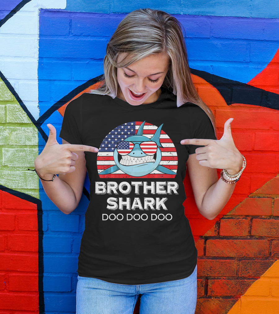 Brother Shark Doo Doo Doo American Flag Sunglasses T-Shirt