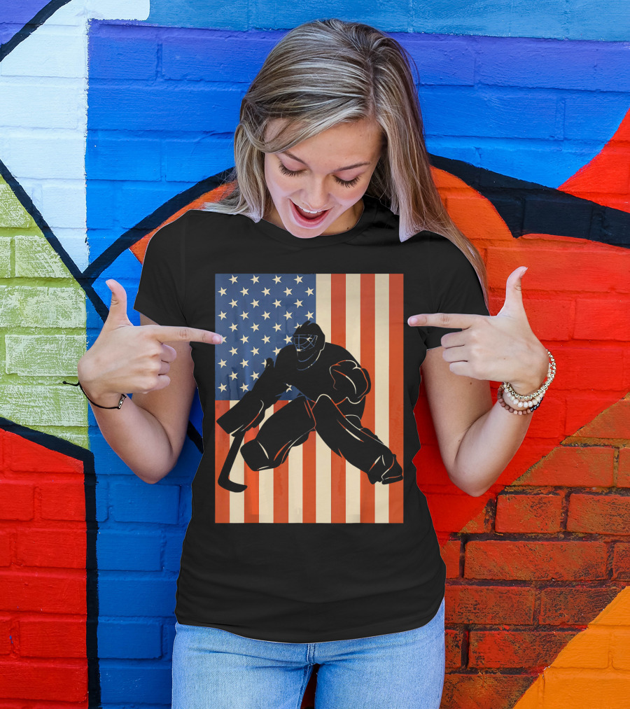 Hockey Goalie American Flag USA T-Shirt