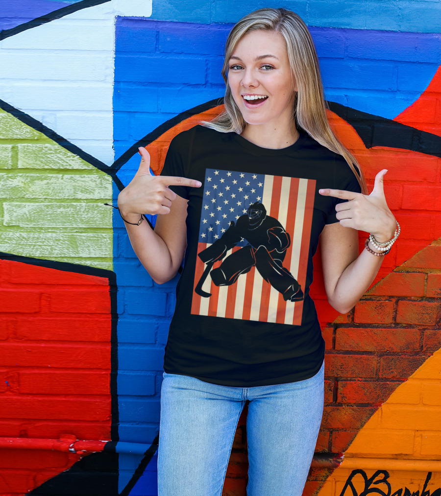 Hockey Goalie American Flag USA T-Shirt