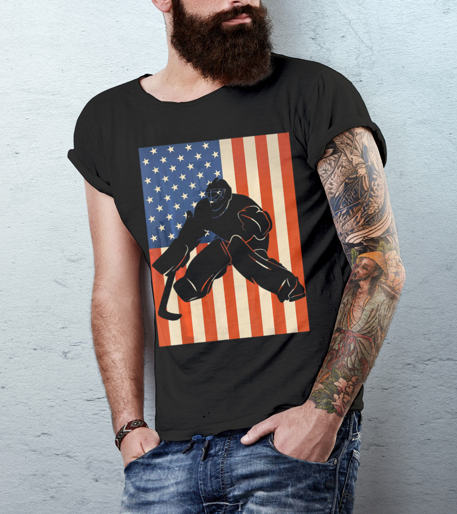 Hockey Goalie American Flag USA T-Shirt