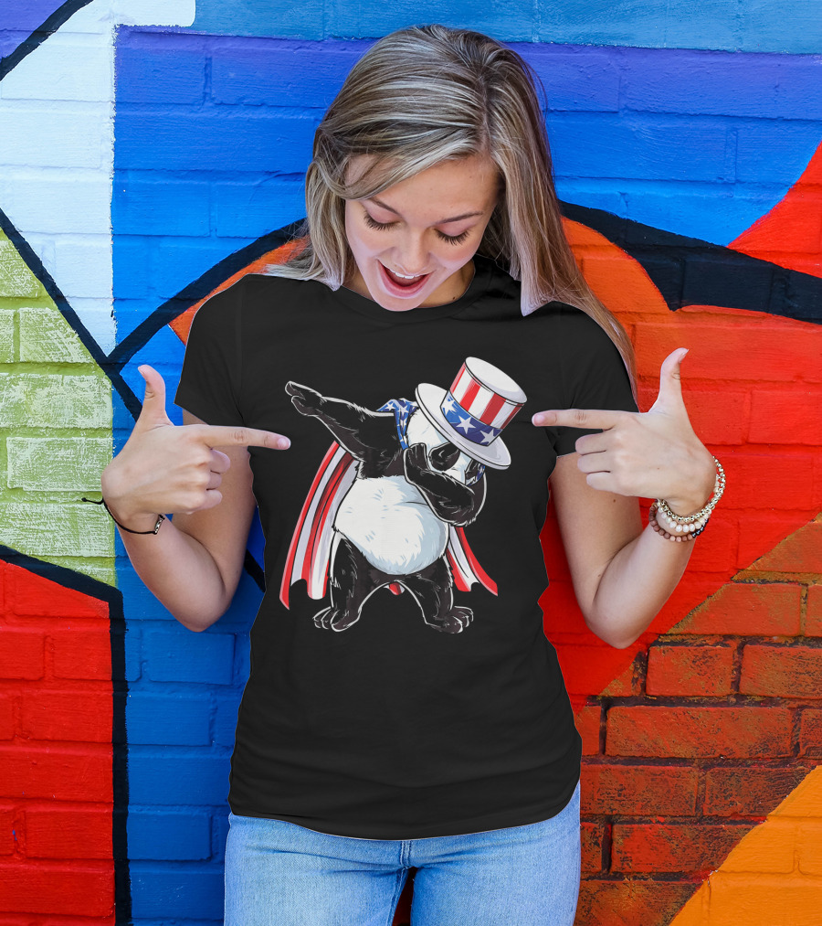 Uncle Sam Panda Dabbing With Stars And Stripes Hat And Cape T-Shirt