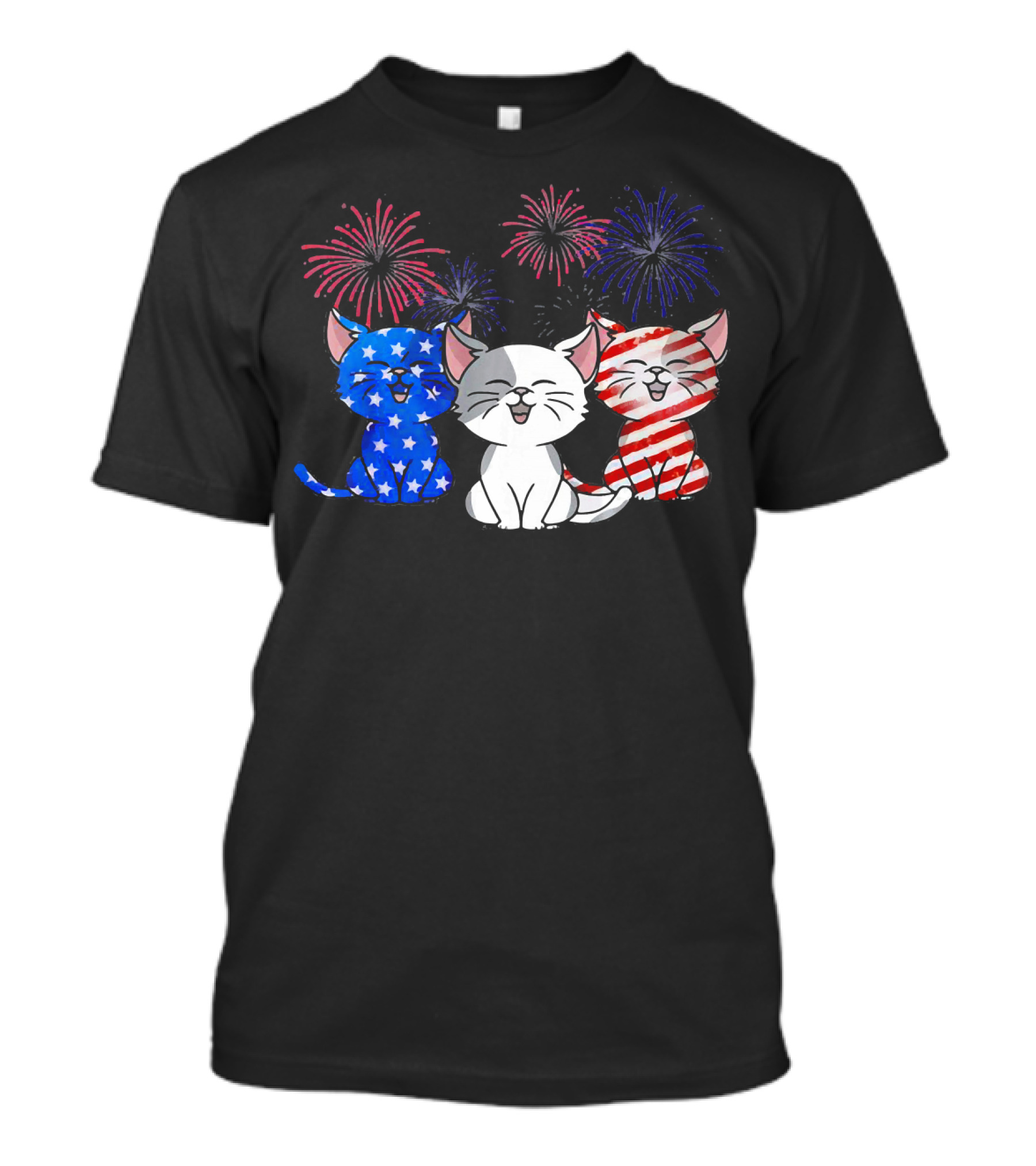 Funny Cat Fourth Of July Fireworks American Flag T-Shirt