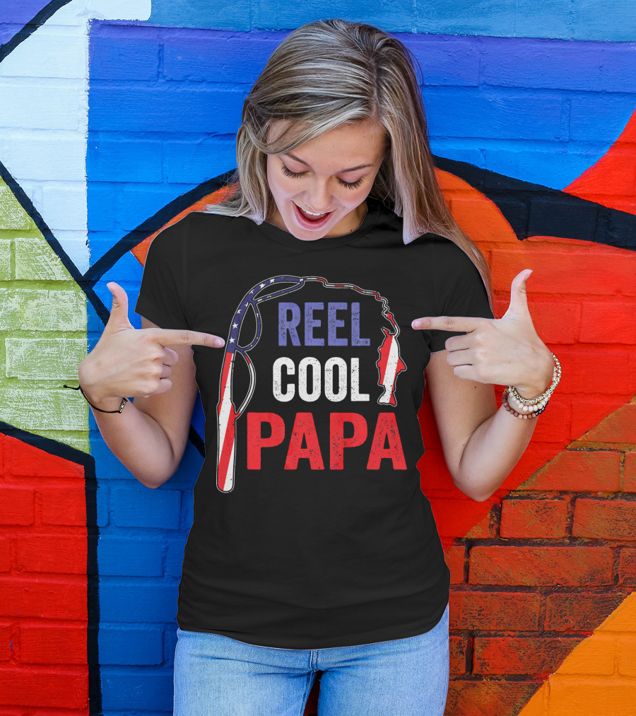 Reel Cool Papa Fishing USA Flag T-Shirt