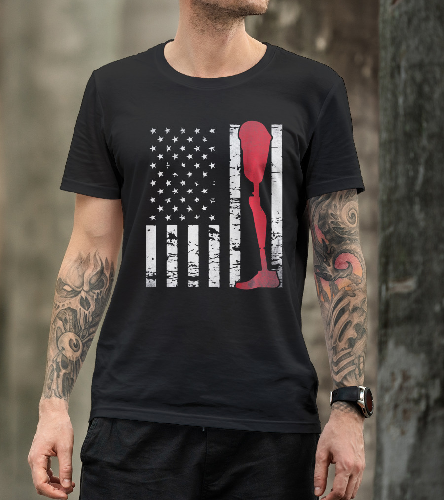 American Flag With Red Prosthetic Leg T-Shirt